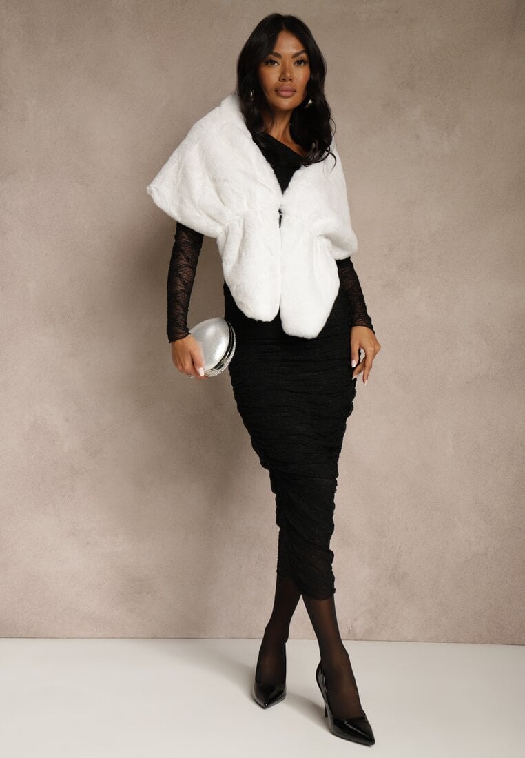 Białe Ponczo z Ozdobnym Futerkiem Cralinne