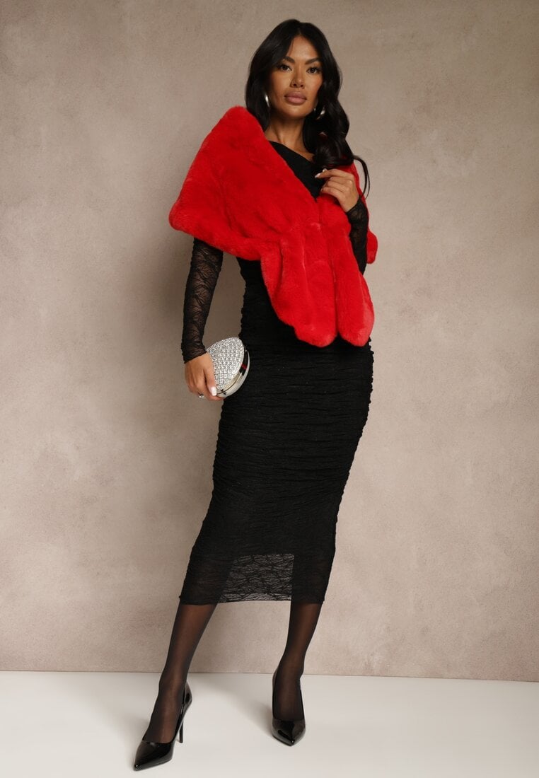 Czerwone Ponczo z Ozdobnym Futerkiem Cralinne