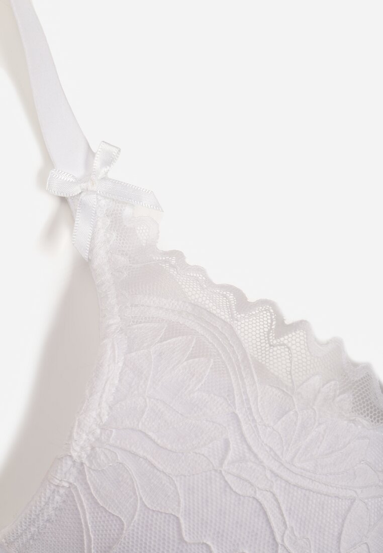 Biały Biustonosz Ozdobiony Koronką i Kokardkami Sellene