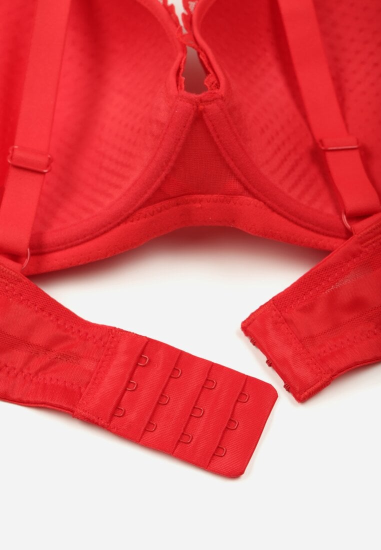 Czerwony Biustonosz Ozdobiony Koronką i Kokardkami Sellene