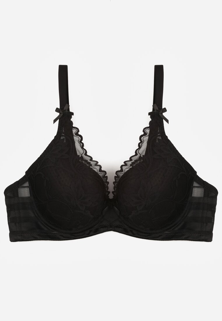 Czarny Biustonosz Ozdobiony Koronką i Kokardkami Sellene