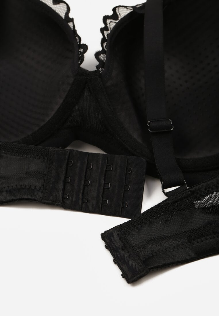 Czarny Biustonosz Ozdobiony Koronką i Kokardkami Sellene