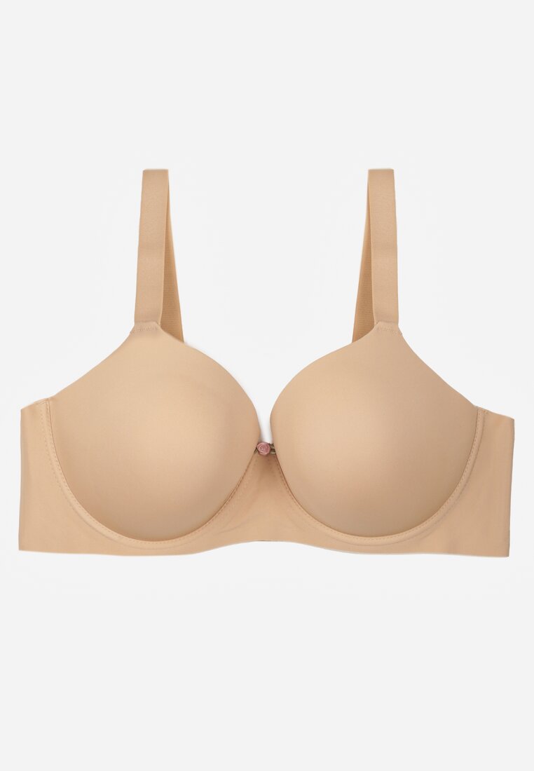 Beżowy Klasyczny Biustonosz o Gładkiej Fakturze Adriaros