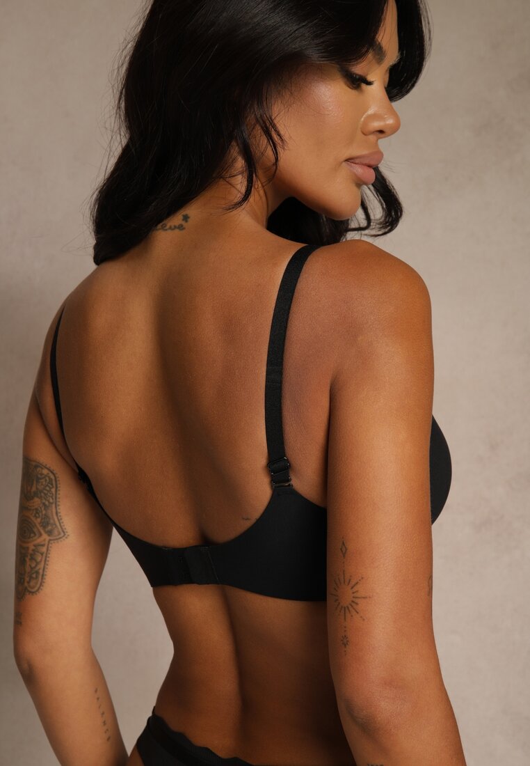 Czarny Gładki Biustonosz z Efektem Push-up Theisithea