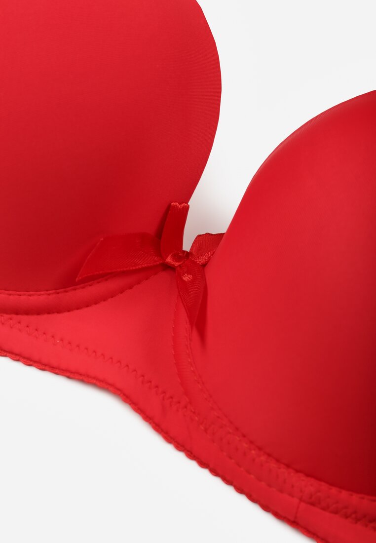 Czerwony Biustonosz o Gładkim Wykończeniu z Kokardką Phiphise