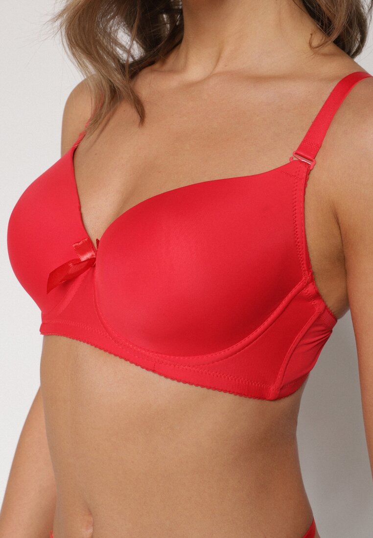 Czerwony Biustonosz o Gładkim Wykończeniu z Kokardką Phiphise