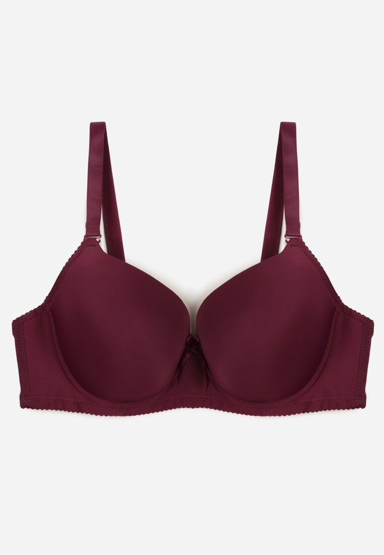 Ciemnofioletowy Biustonosz o Gładkim Wykończeniu z Kokardką Phiphise