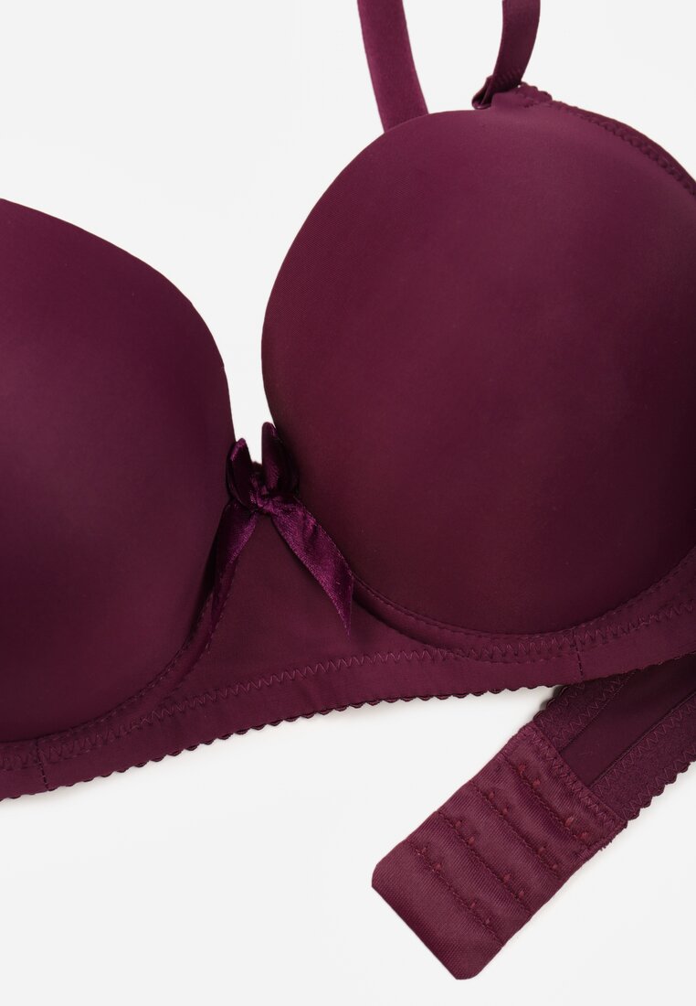 Ciemnofioletowy Biustonosz o Gładkim Wykończeniu z Kokardką Phiphise