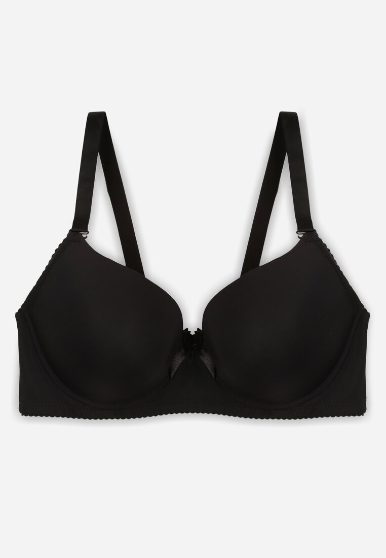 Czarny Biustonosz o Gładkim Wykończeniu z Kokardką Phiphise