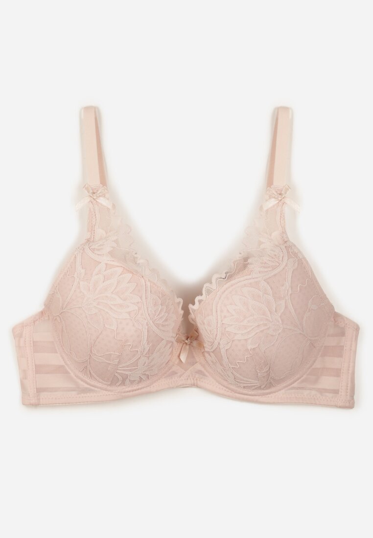 Jasnoróżowy Biustonosz Zdobiony Koronką i Kokardami Morgavia