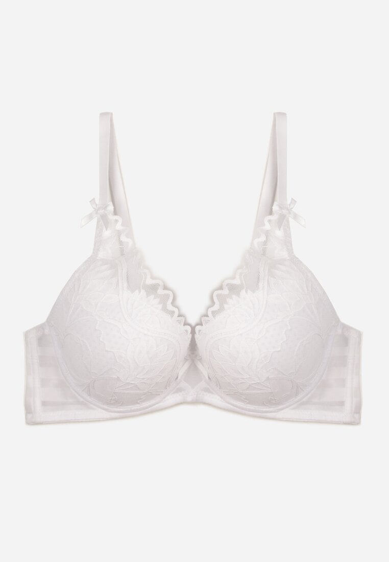 Biały Biustonosz Zdobiony Koronką i Kokardami Morgavia