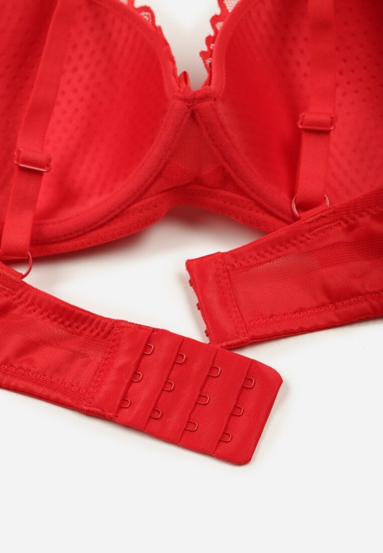 Czerwony Biustonosz Zdobiony Koronką i Kokardami Morgavia