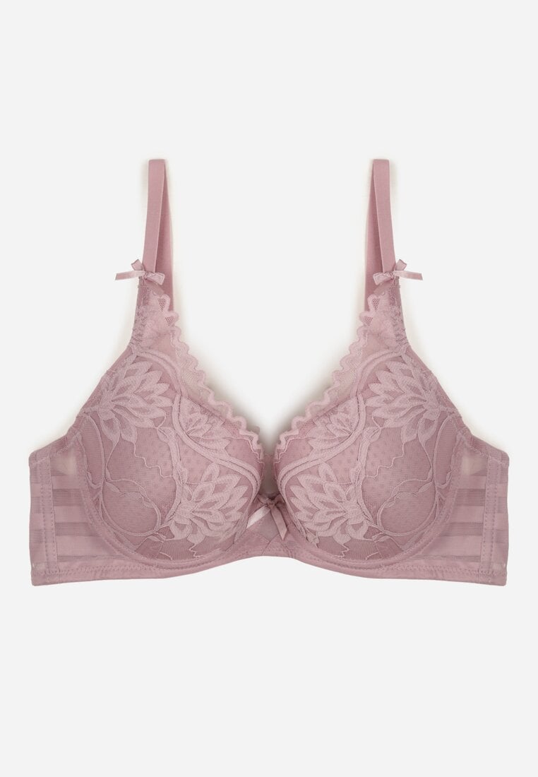 Fioletowy Biustonosz Zdobiony Koronką i Kokardami Morgavia