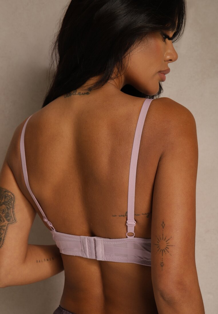 Fioletowy Biustonosz Zdobiony Koronką i Kokardami Morgavia