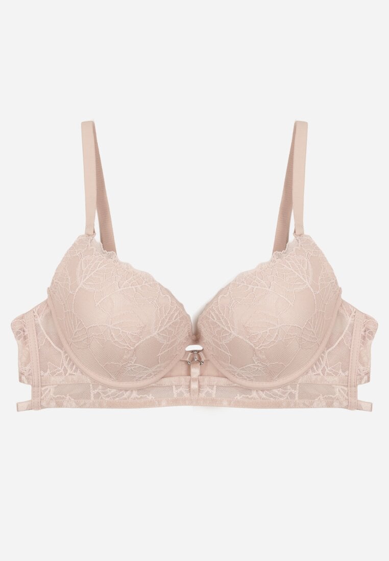 Jasnoróżowy Koronkowy Biustonosz w Klasycznym Stylu z Aplikacją Galinassa