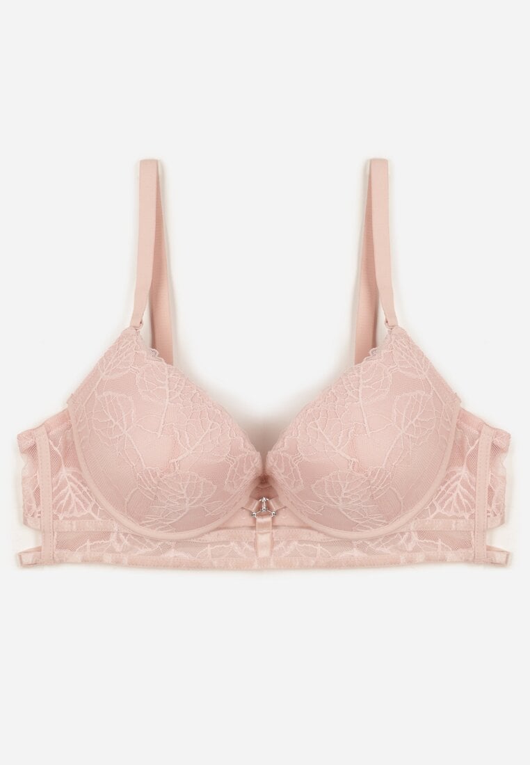 Różowy Koronkowy Biustonosz w Klasycznym Stylu z Aplikacją Galinassa