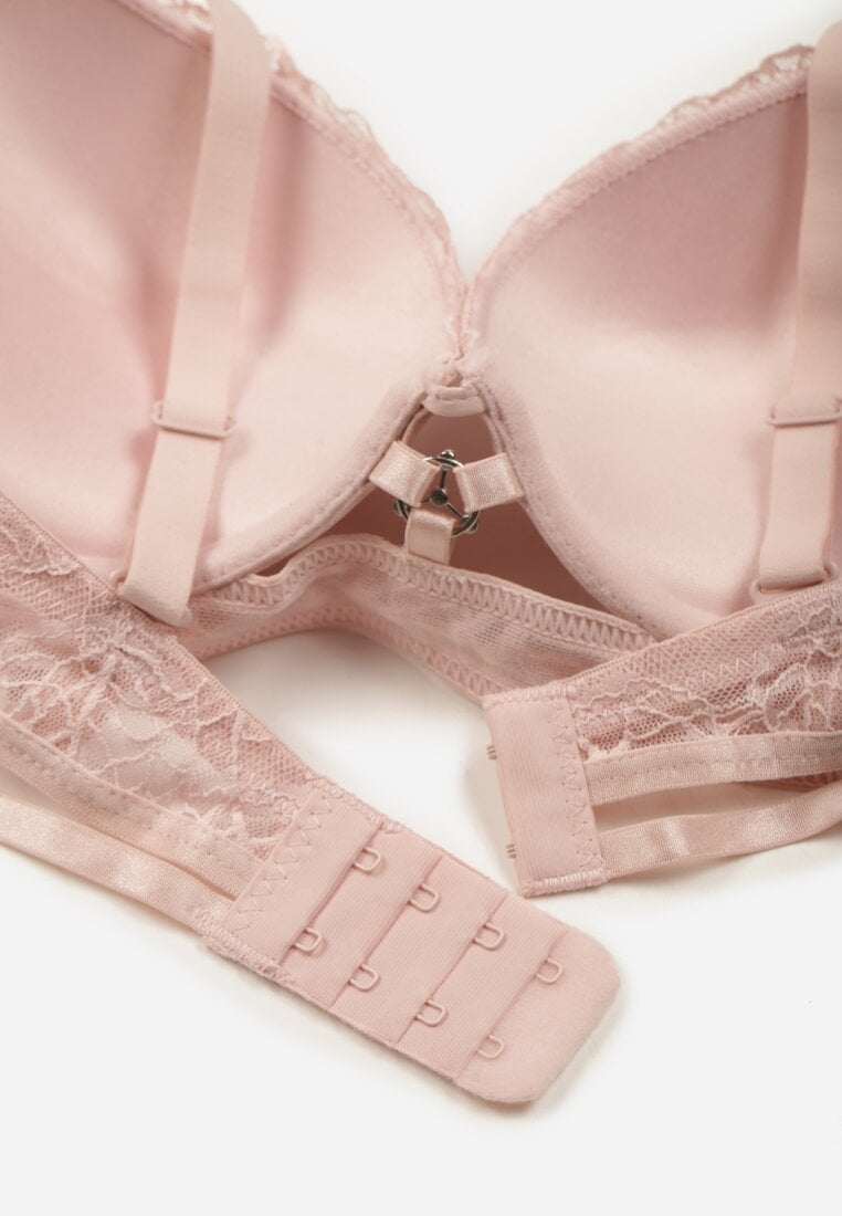 Różowy Koronkowy Biustonosz w Klasycznym Stylu z Aplikacją Galinassa