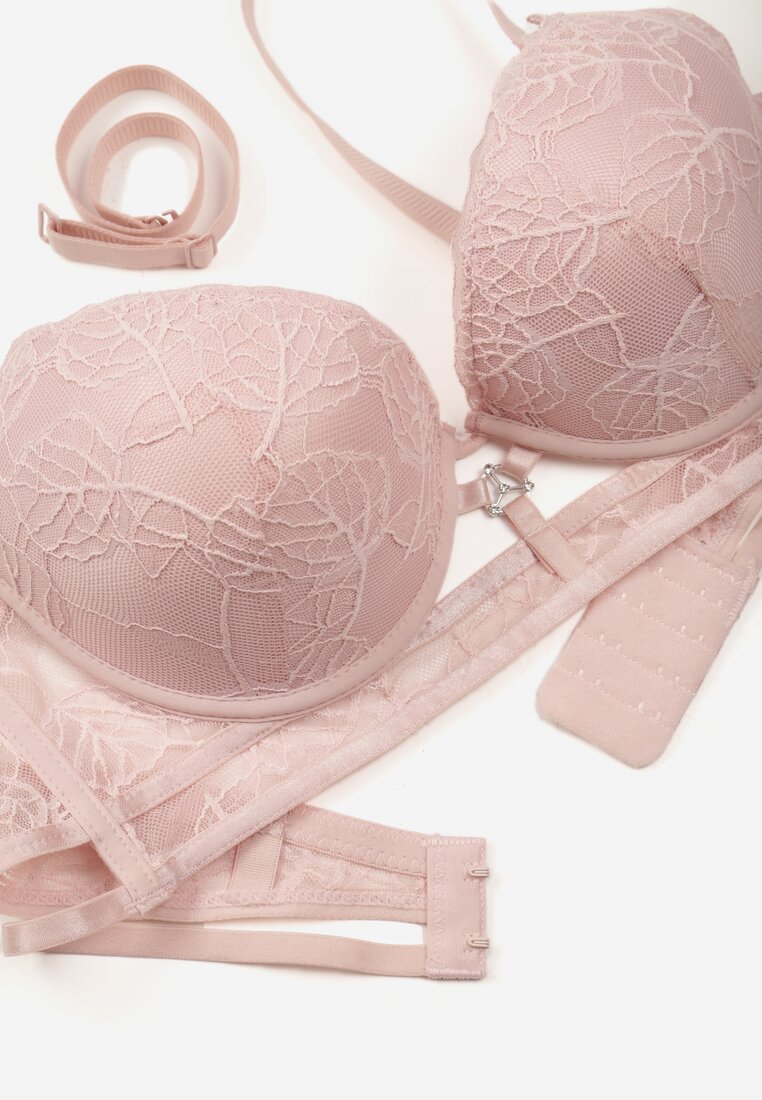 Różowy Koronkowy Biustonosz w Klasycznym Stylu z Aplikacją Galinassa