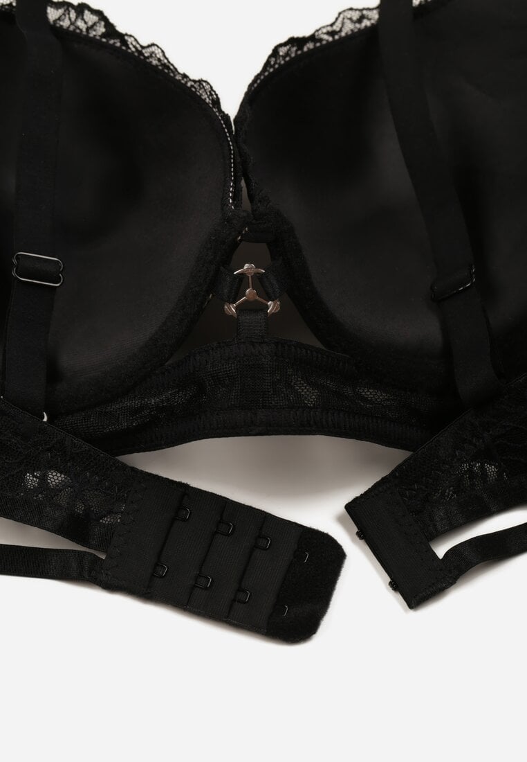 Czarno-Beżowy Koronkowy Biustonosz w Klasycznym Stylu z Aplikacją Galinassa