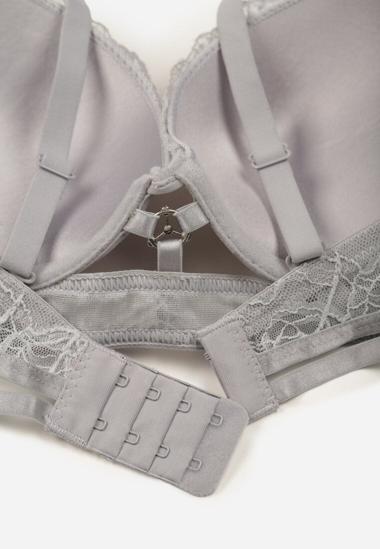 Szaro-Różowy Koronkowy Biustonosz w Klasycznym Stylu z Aplikacją Galinassa