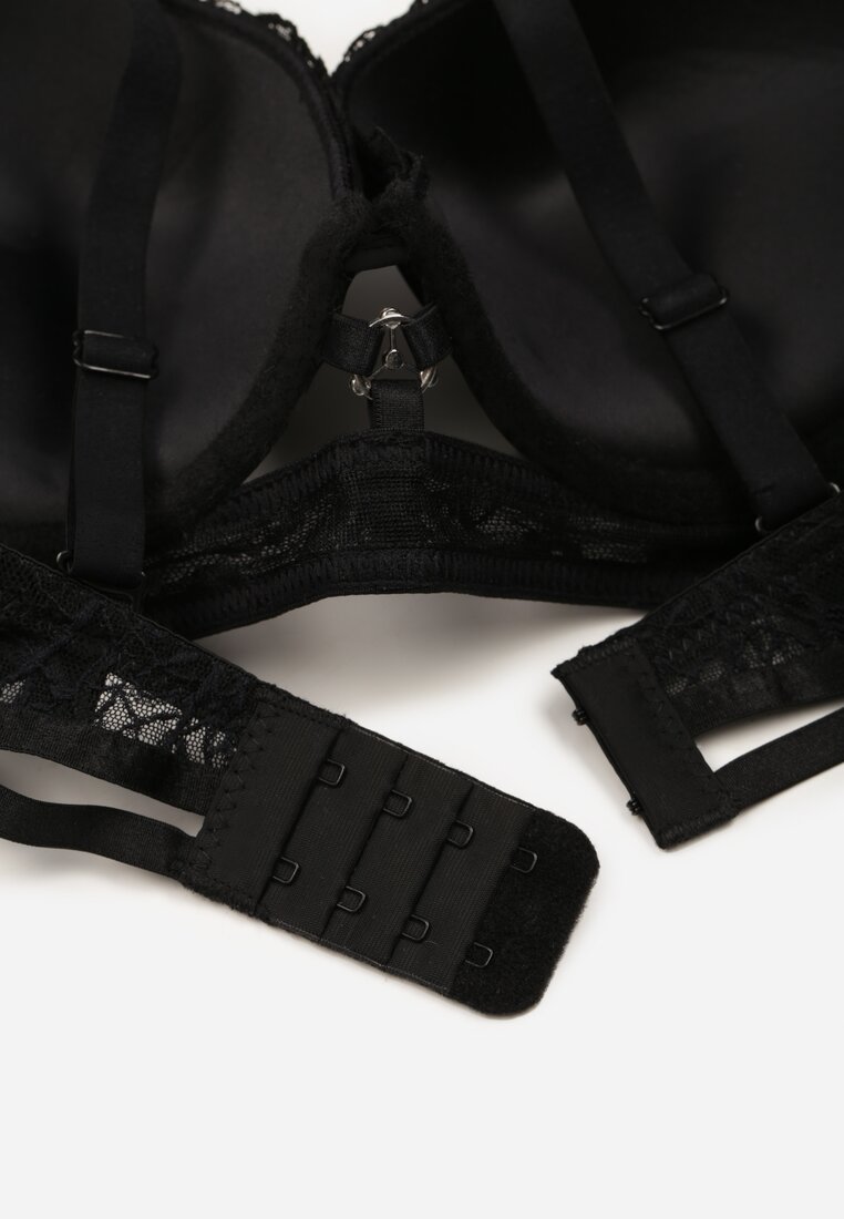 Czarny Koronkowy Biustonosz w Klasycznym Stylu z Aplikacją Galinassa