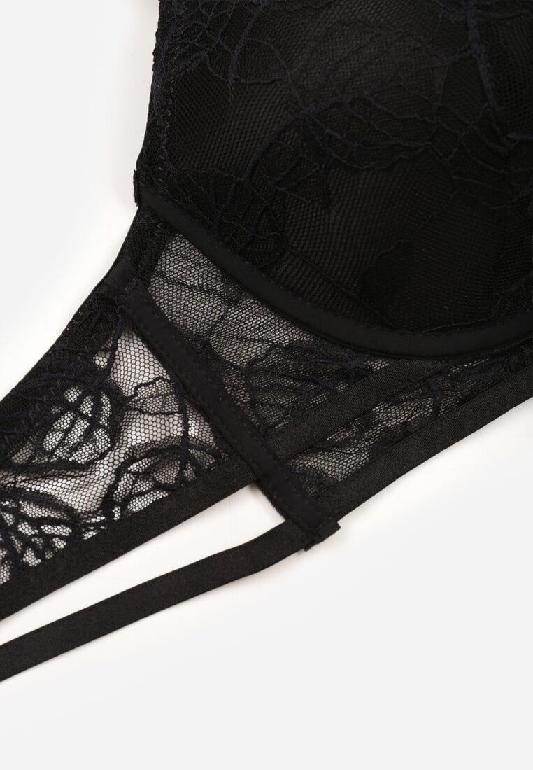 Czarny Koronkowy Biustonosz w Klasycznym Stylu z Aplikacją Galinassa