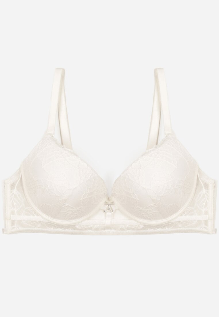 Jasnobeżowy Koronkowy Biustonosz w Klasycznym Stylu z Aplikacją Galinassa