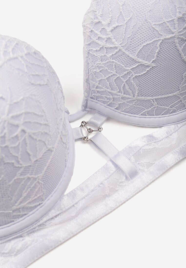 Biały Koronkowy Biustonosz w Klasycznym Stylu z Aplikacją Galinassa