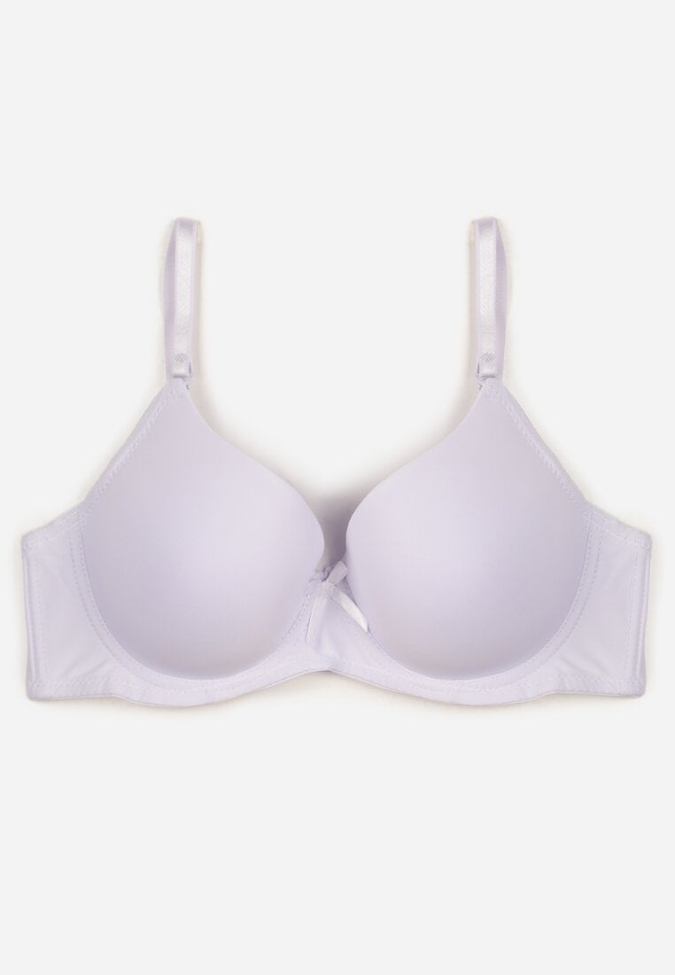 Biały Gładki Biustonosz o Klasycznym Fasonie Zdobiony Kokardką Caloris