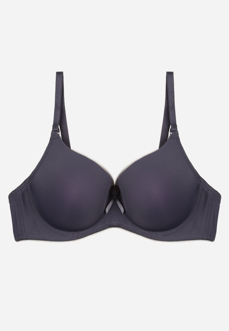 Granatowy Gładki Biustonosz o Klasycznym Fasonie Zdobiony Kokardką Caloris