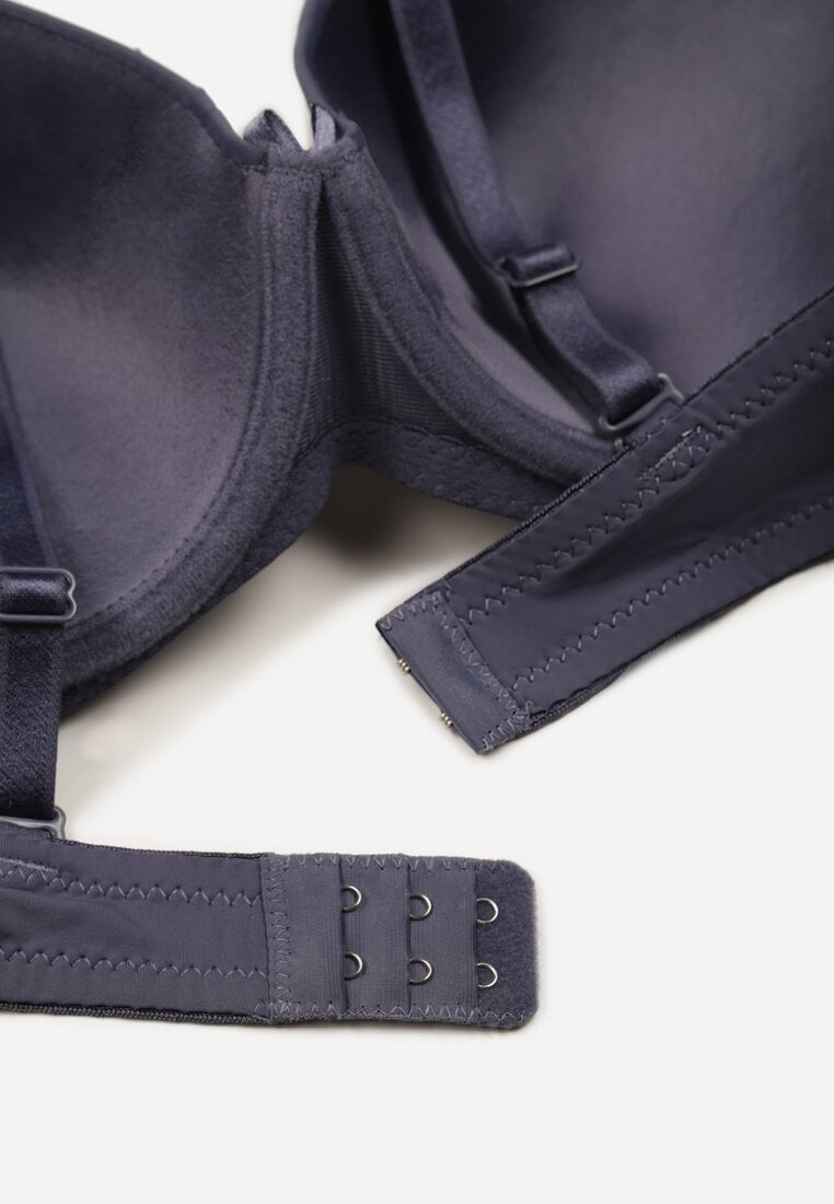 Granatowy Gładki Biustonosz o Klasycznym Fasonie Zdobiony Kokardką Caloris