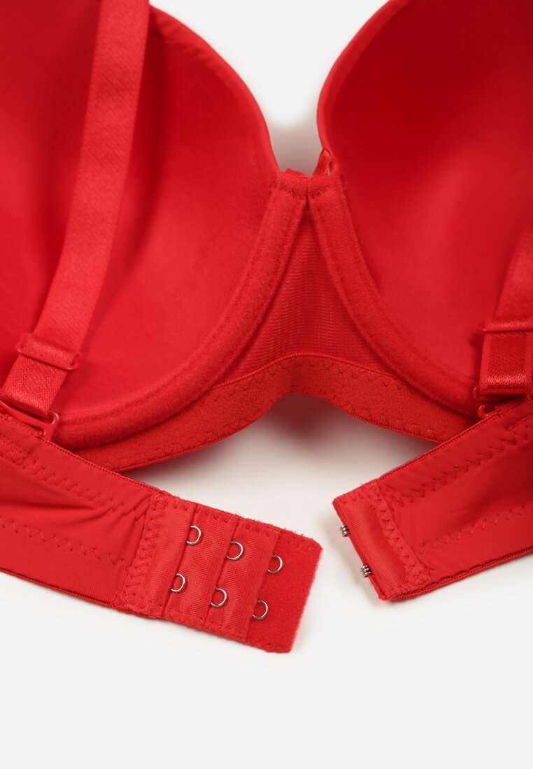 Czerwony Gładki Biustonosz o Klasycznym Fasonie Zdobiony Kokardką Caloris