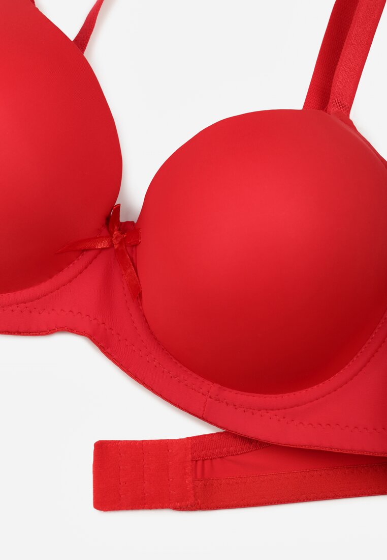 Czerwony Gładki Biustonosz o Klasycznym Fasonie Zdobiony Kokardką Caloris