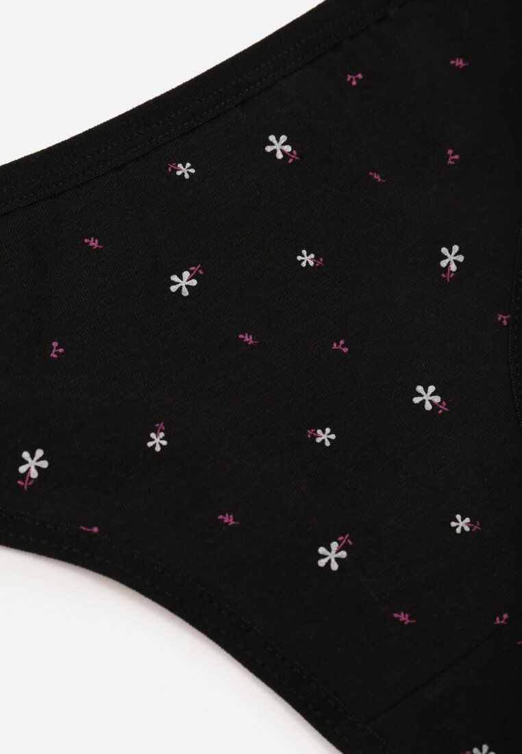 Czarne Majtki Strongi z Drobnym Nadrukiem z Bawełną Clymeine