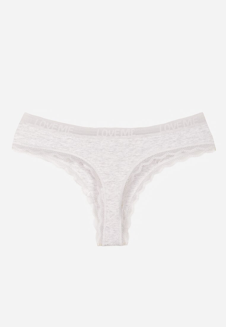 Jasnoszare Majtki Stringi Ozdobione Koronką z Bawełną Meniliphis