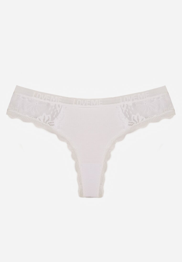 Białe Majtki Stringi Ozdobione Koronką z Bawełną Meniliphis