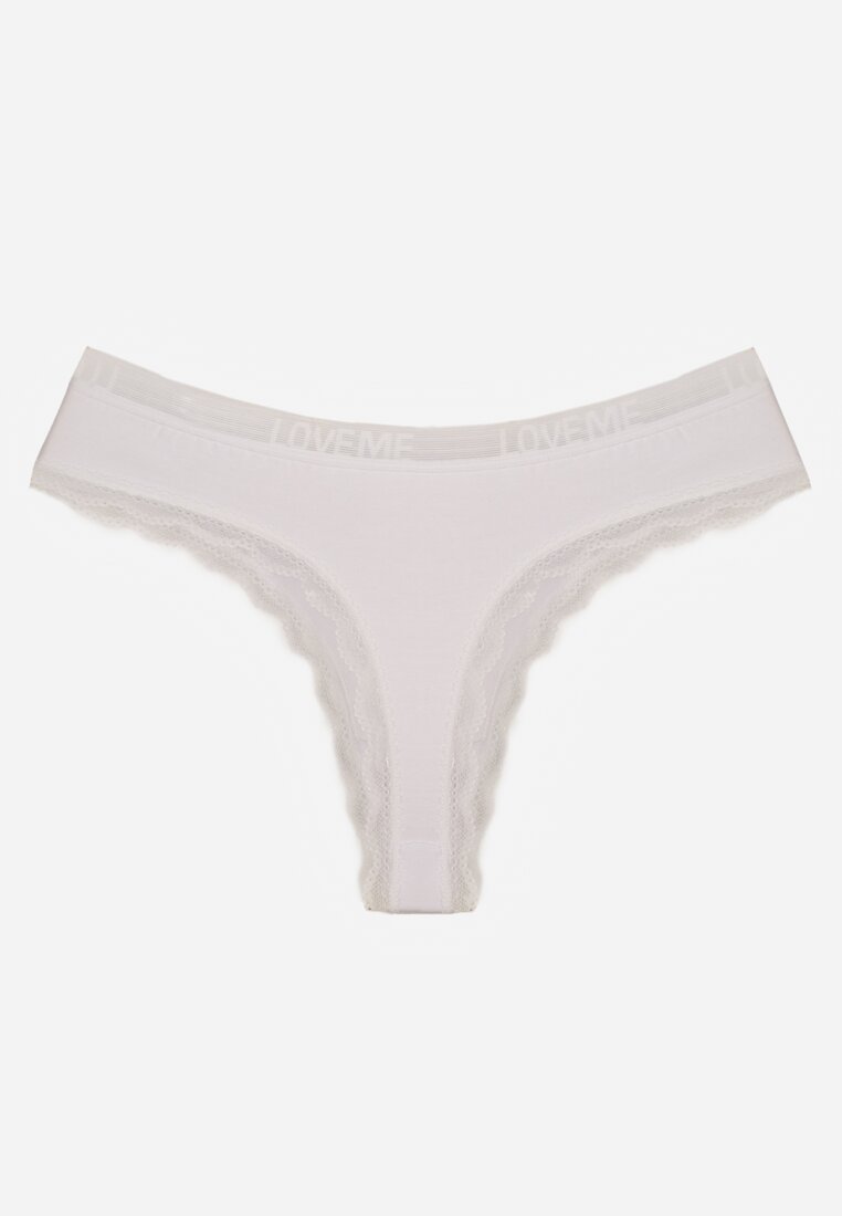 Białe Majtki Stringi Ozdobione Koronką z Bawełną Meniliphis