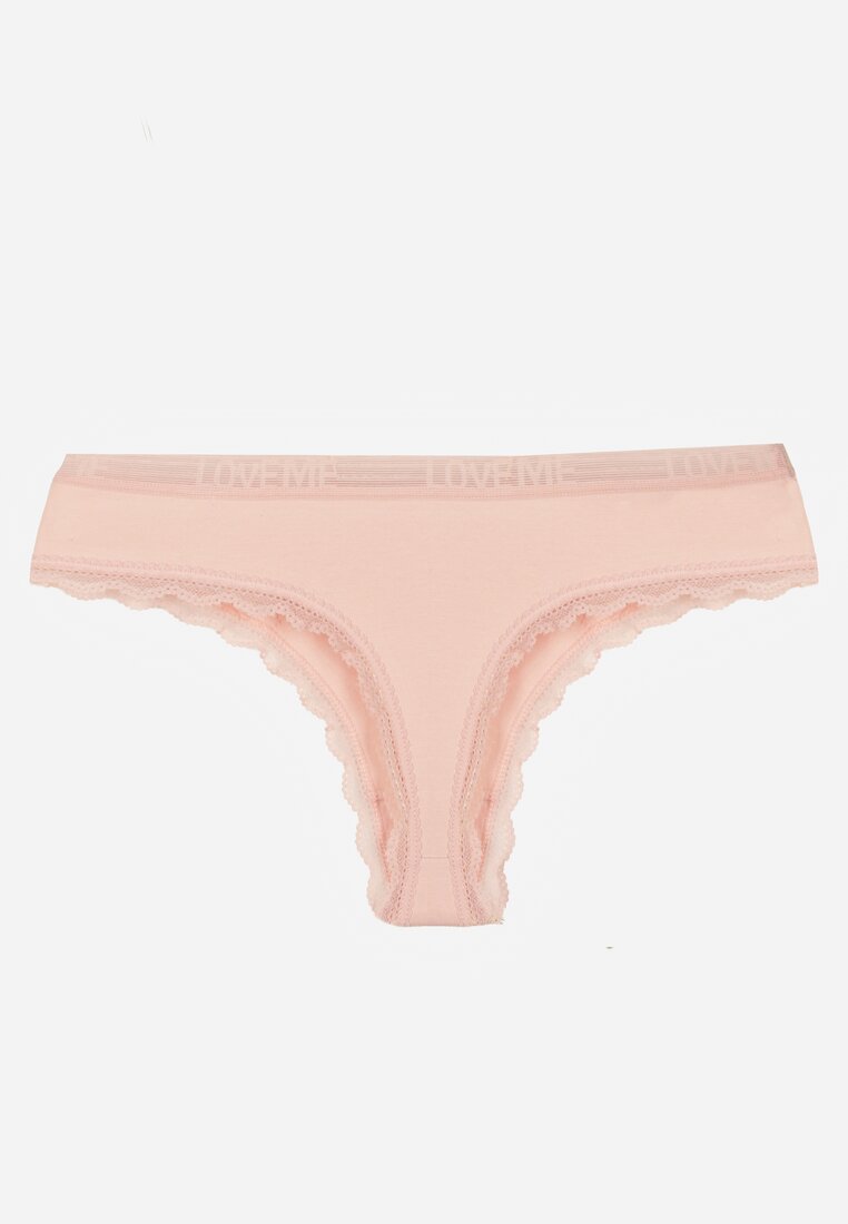Jasnoróżowe Majtki Stringi Ozdobione Koronką z Bawełną Meniliphis