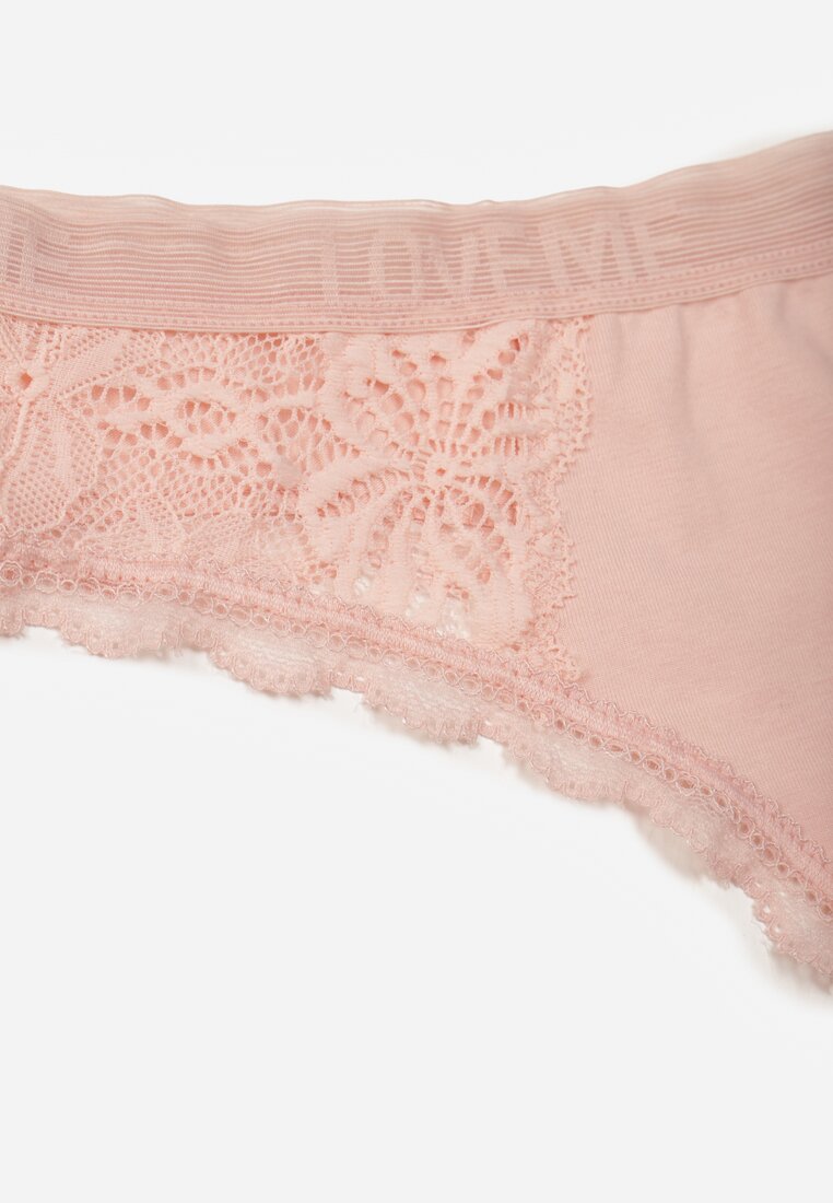 Jasnoróżowe Majtki Stringi Ozdobione Koronką z Bawełną Meniliphis