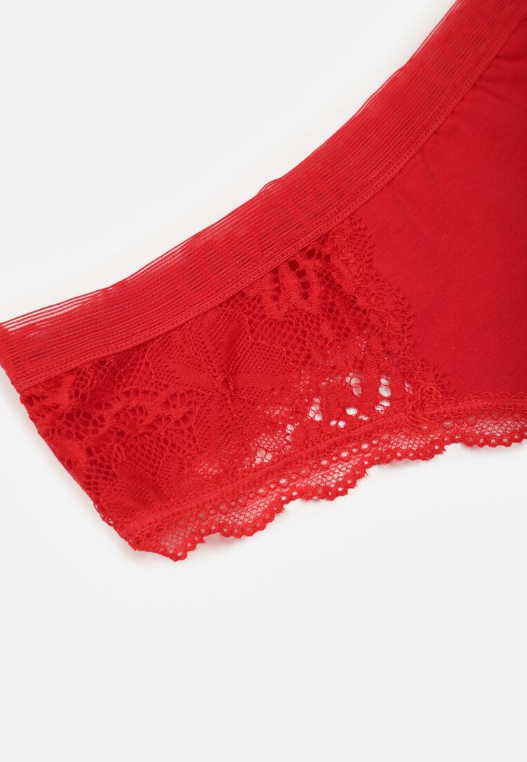 Czerwone Majtki Stringi Ozdobione Koronką z Bawełną Meniliphis