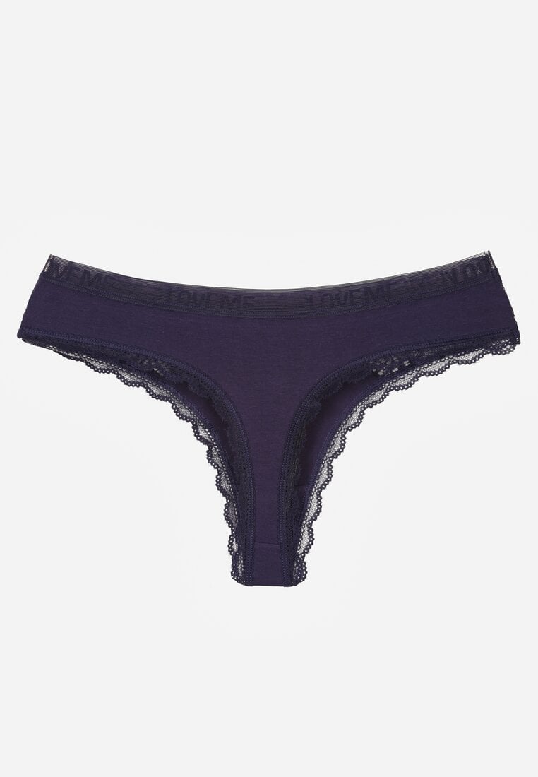 Granatowe Majtki Stringi Ozdobione Koronką z Bawełną Meniliphis