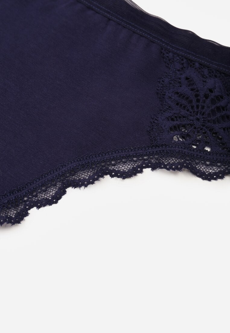 Granatowe Majtki Stringi Ozdobione Koronką z Bawełną Meniliphis