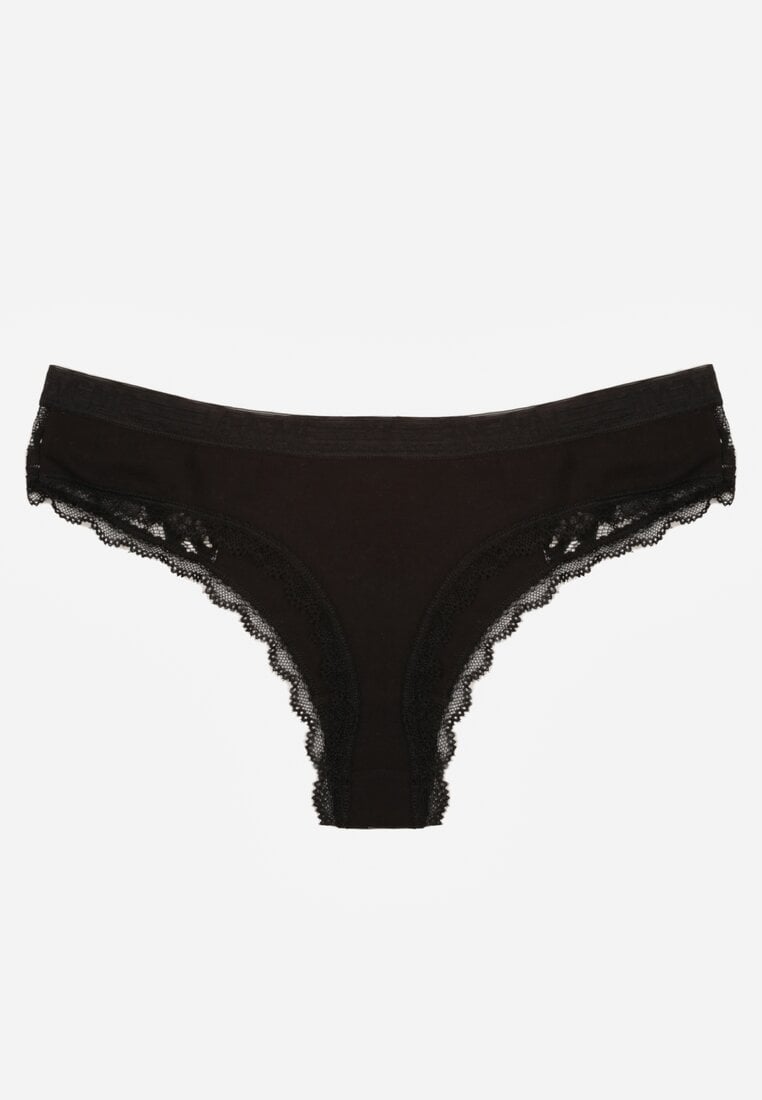 Czarne Majtki Stringi Ozdobione Koronką z Bawełną Meniliphis