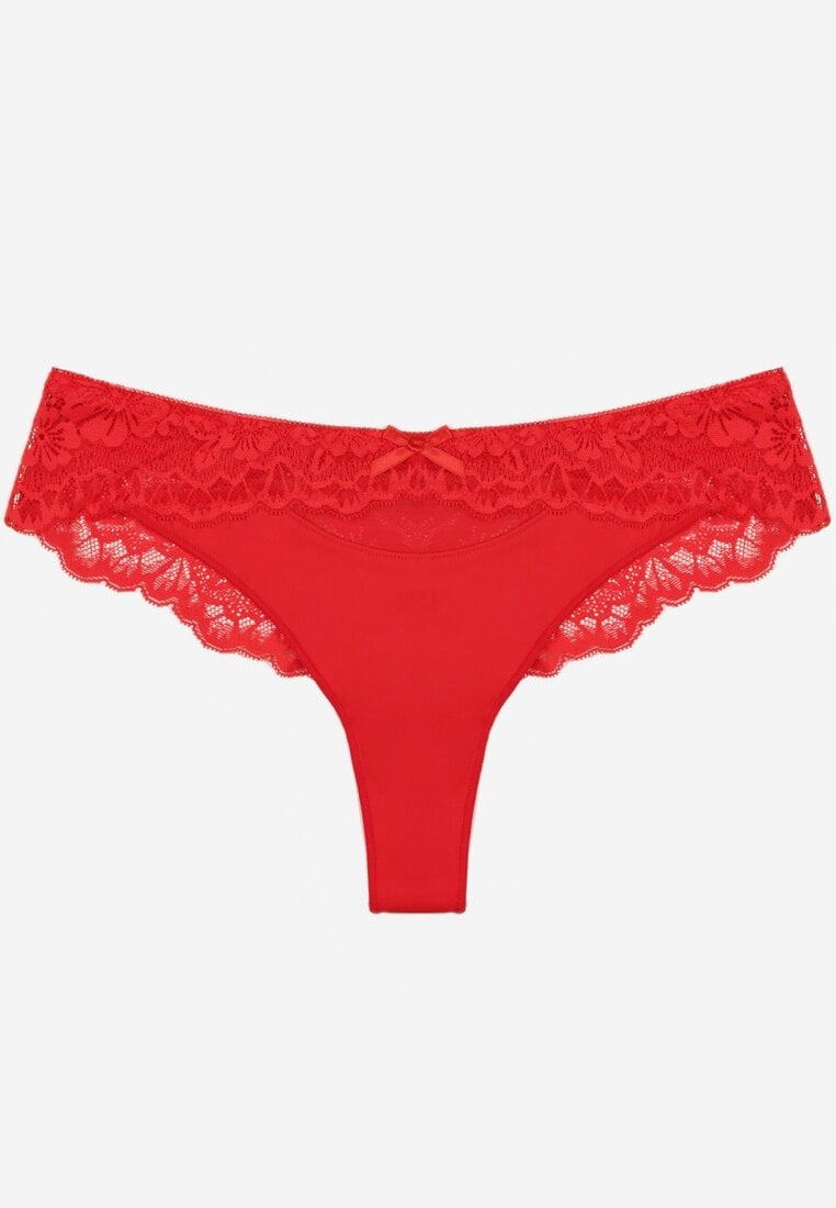 Czerwone Majtki Stringi Ozdobione Koronką Phisoris