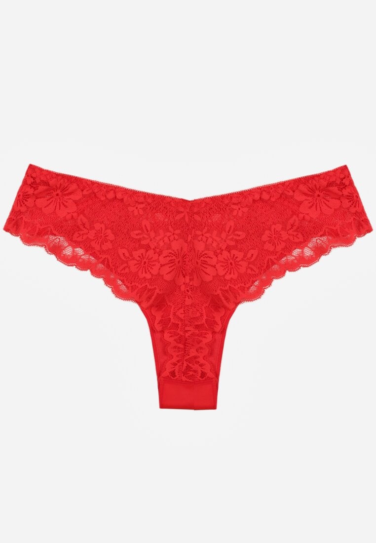 Czerwone Majtki Stringi Ozdobione Koronką Phisoris