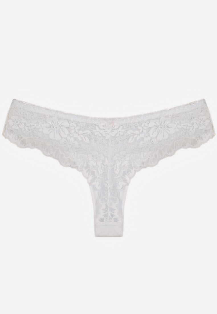 Białe Majtki Stringi Ozdobione Koronką Phisoris