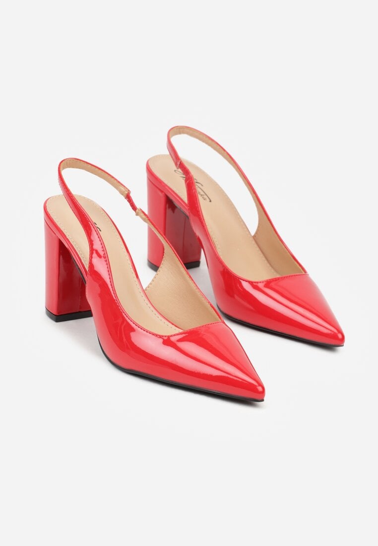 Czerwone Sandały Lakierowane na Słupku Slingback Halasela