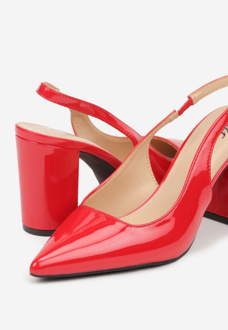 Czerwone Sandały Lakierowane na Słupku Slingback Halasela