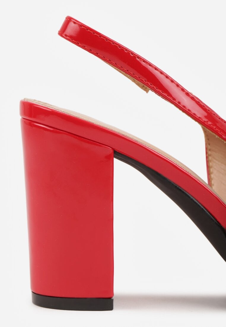 Czerwone Sandały Lakierowane na Słupku Slingback Halasela
