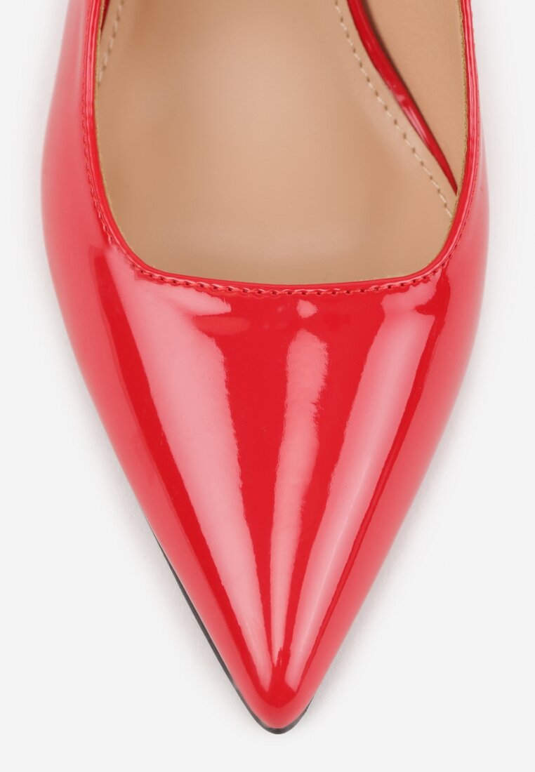 Czerwone Sandały Lakierowane na Słupku Slingback Halasela